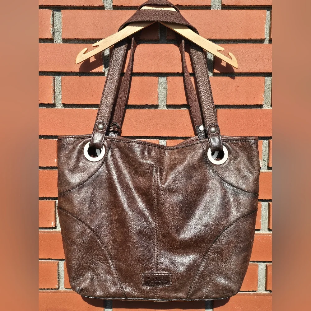 FOSSIL Vintage Brown Leather Tote Bag - Picture 3 of 10
